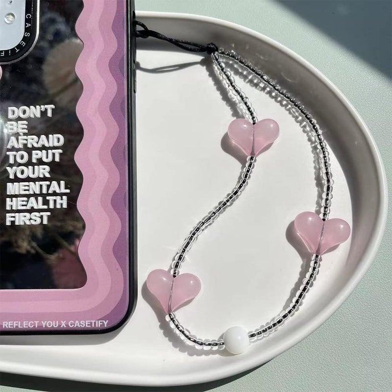 WCCH Beaded Phone Charm Y2K Kawaii Handmade Acrylic Phone Lanyard Wrist Strap for Camera Bag Airpods Keychain Charm Simple Pink Heart - Image 3